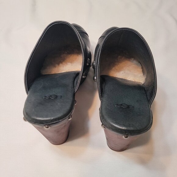 UGG Jolene Heeled Clogs Black Leather Studded Wooden Sole Women's Size 9 - Picture 7 of 11